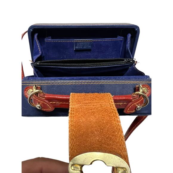 Vintage Henry Genuine Leather Trinket Box Shoulder Bag / Purse - Navy Blue Brown - Picture 7 of 10